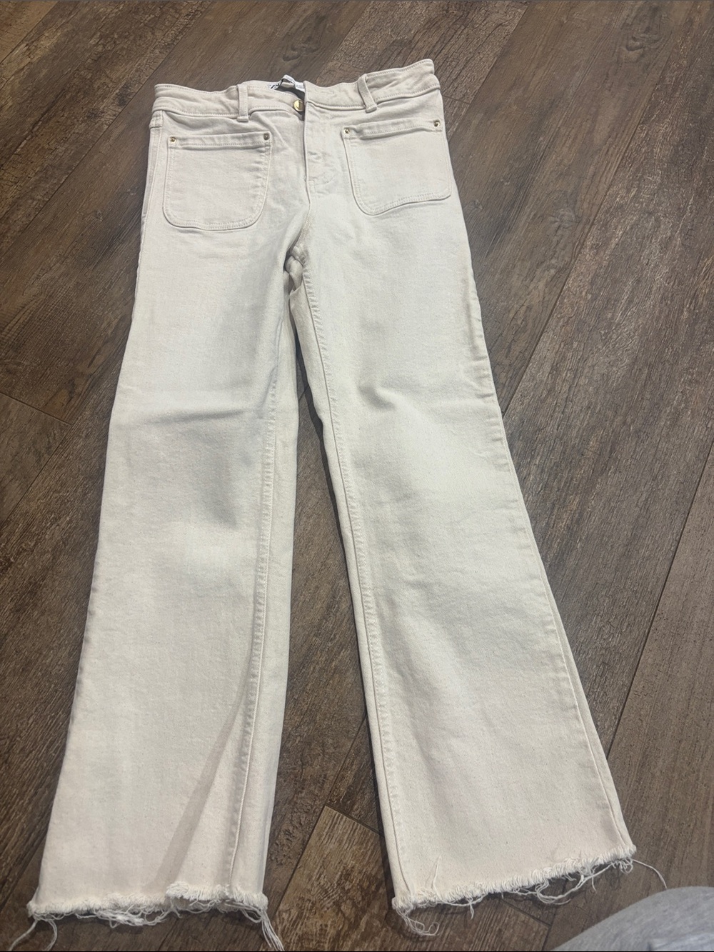 Zara Cream Wide-Leg Jeans with Raw Hem